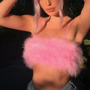 Velvet Feather Patchwork Strapless Sexy Bralette Cropped Tube Top Women Solid Color Sexy Cute Summer Beach Crop Tops
